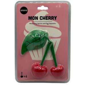 OTOTO Mon Cherry Measuring Spoons & Egg Separator Set Red Green NEW